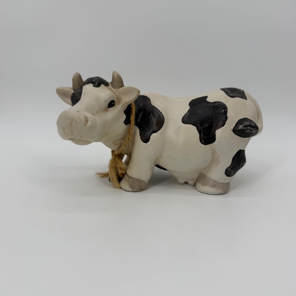 Vintage Ceramic Holstein Cow Farmhouse Decor Black White Spotted Bell